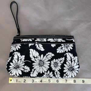 Black and white floral print wristlet bag
